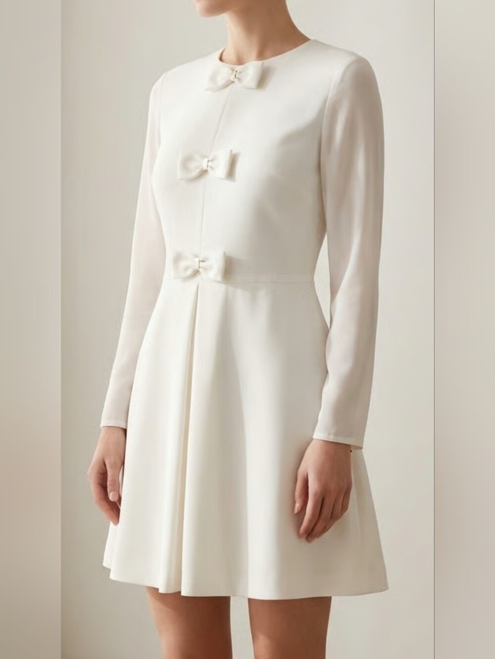Maison Jules Ivory Long-Sleeve Bow-Front A-Line Dress